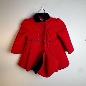 Vintage red girls coat with matching hat size 3 Nursery Rhyme Christmas co